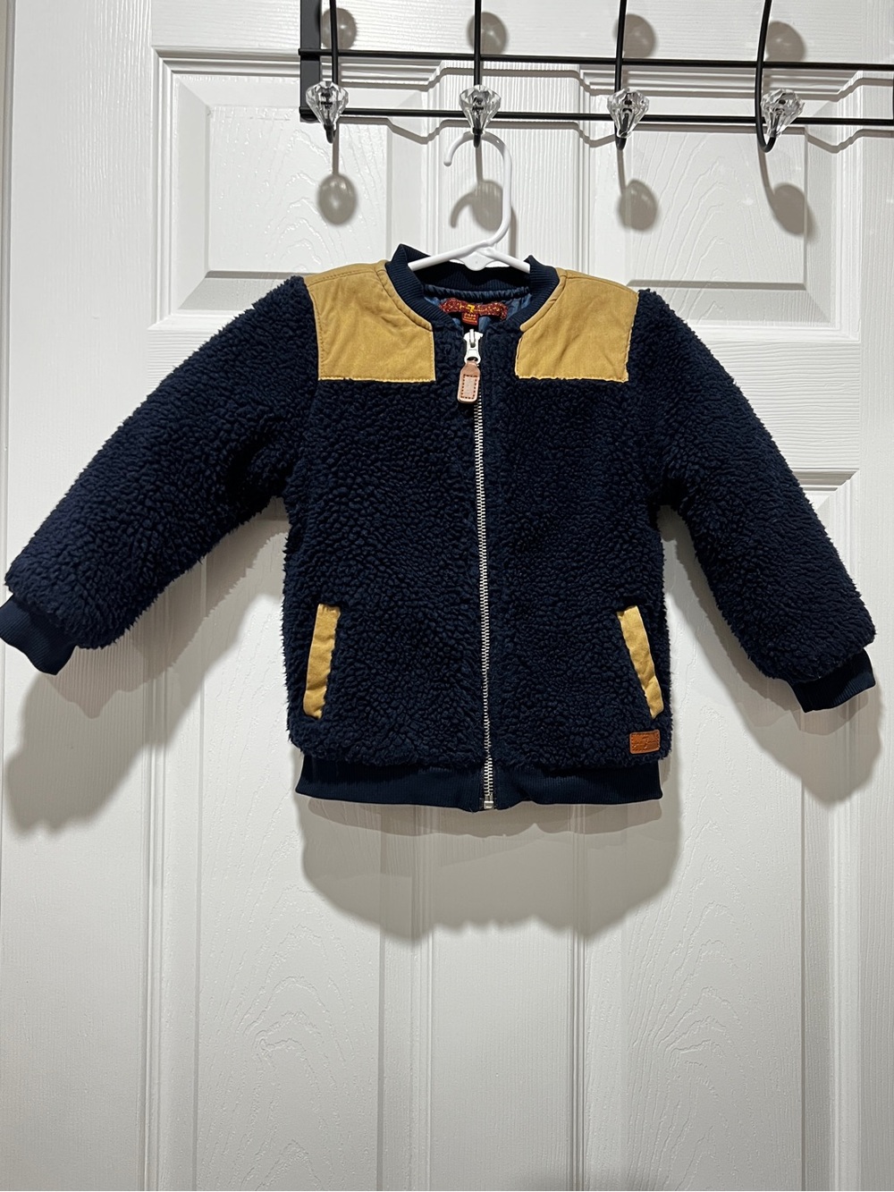 7 For All Mankind Sherpa Jacket Navy Blue and Tan Lined Size 24 Month Toddler